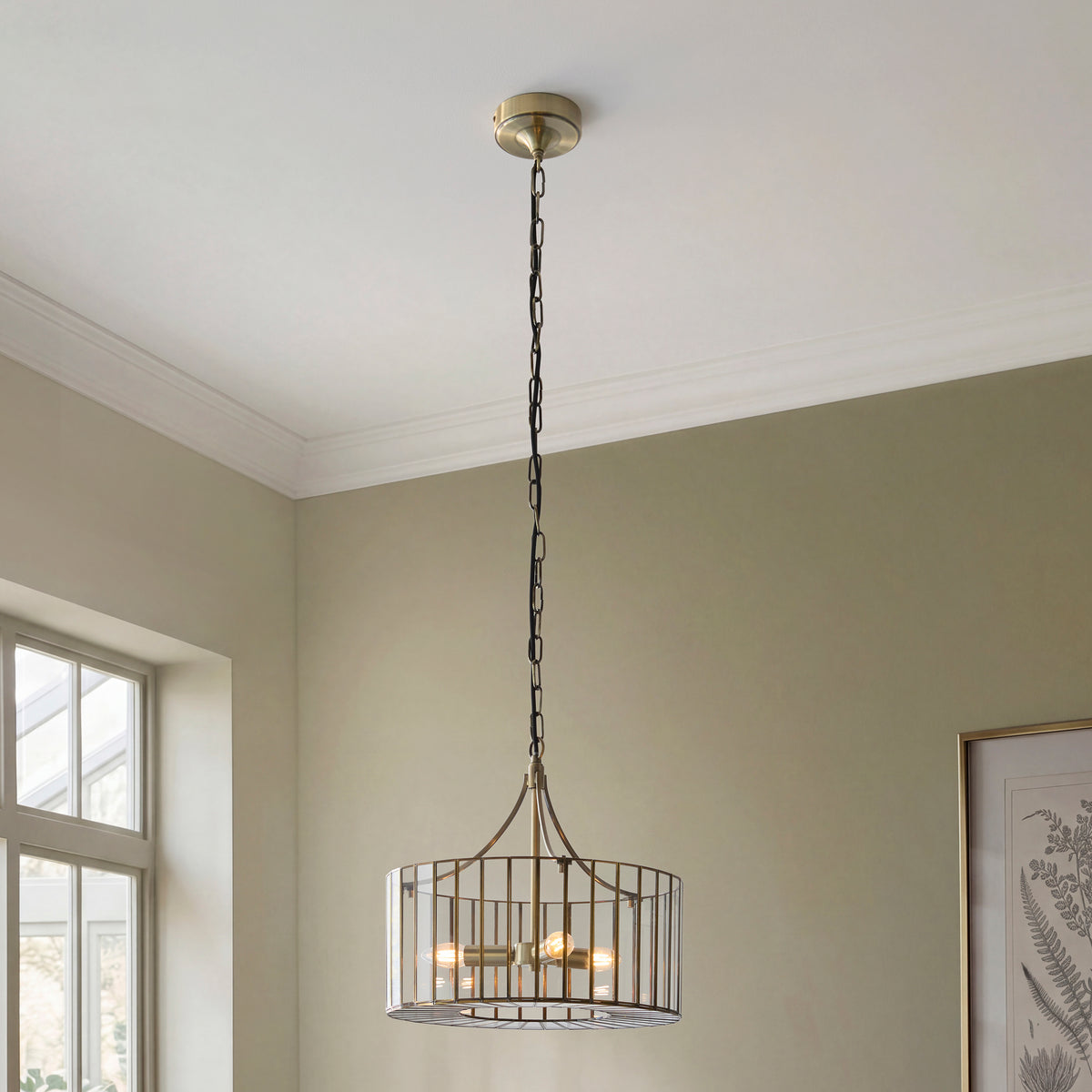 Endon Antalya 3lt Pendant Antique solid brass with clear glass