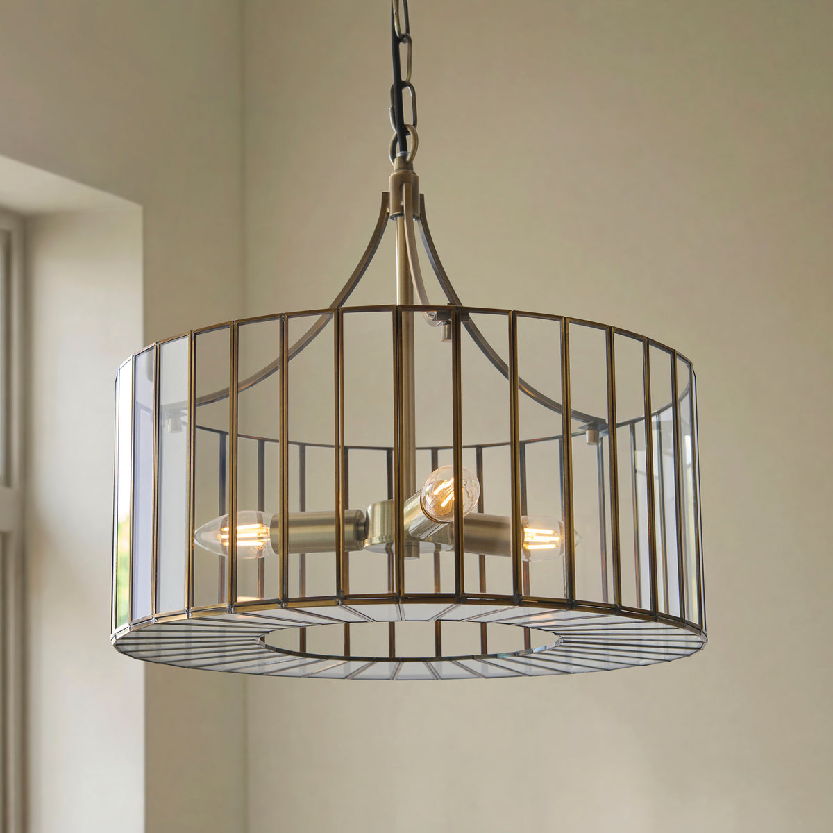 Endon Antalya 3lt Pendant Antique solid brass with clear glass