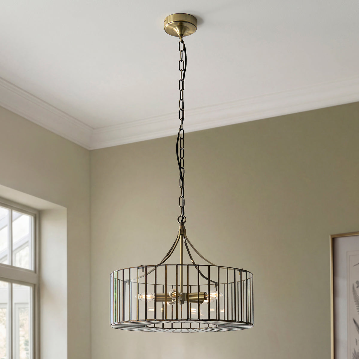 Endon Antalya 5lt Pendant Antique solid brass with clear glass