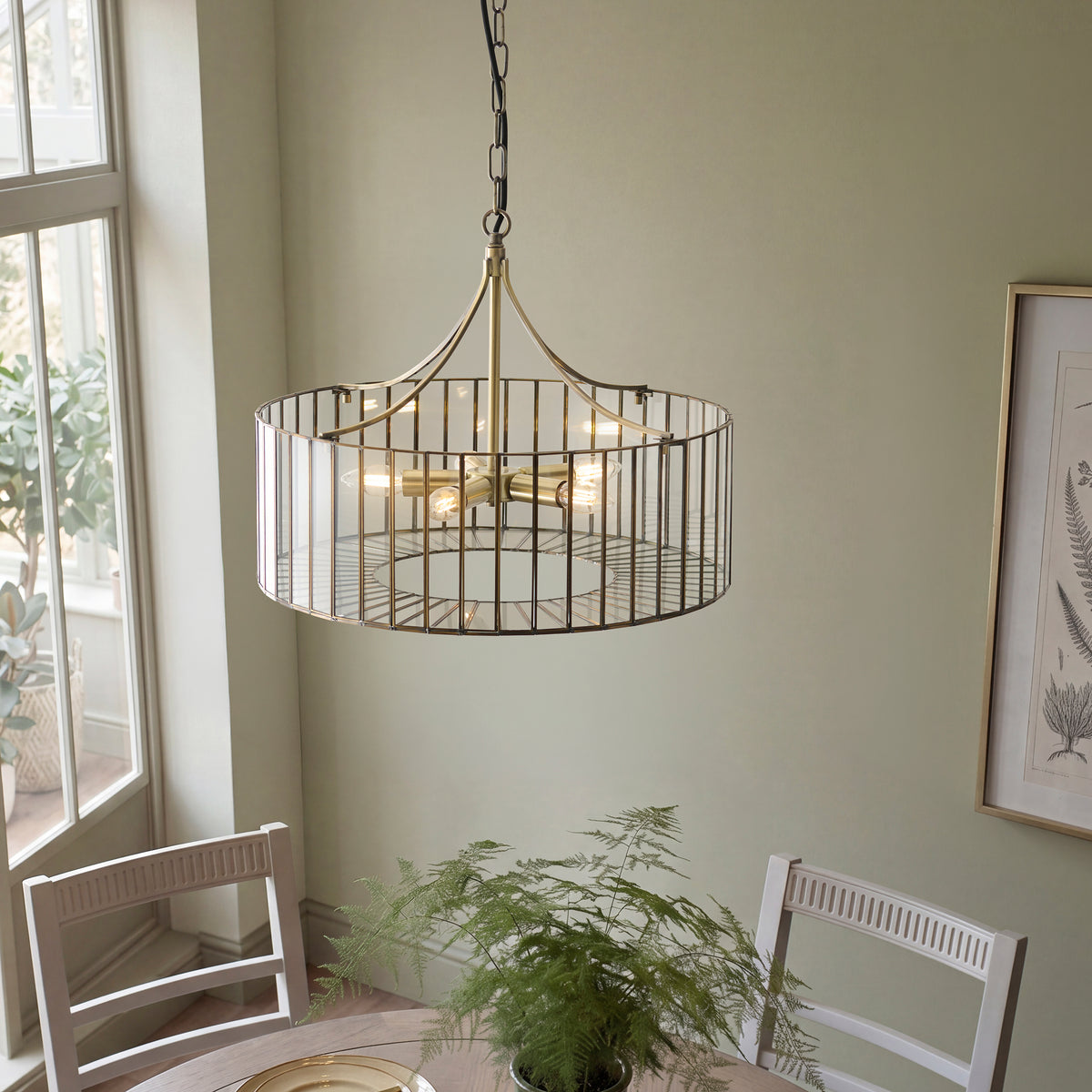 Endon Antalya 5lt Pendant Antique solid brass with clear glass
