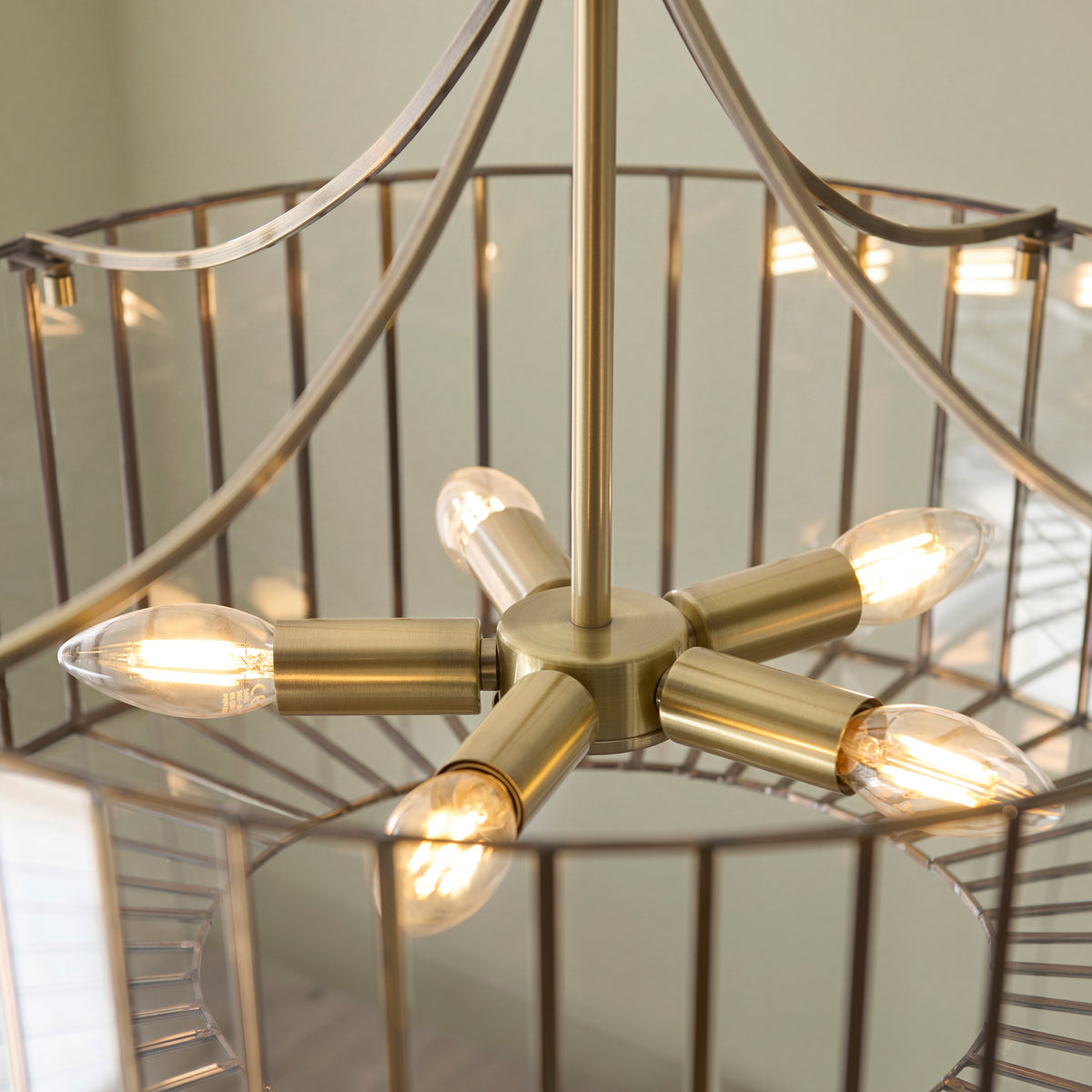 Endon Antalya 5lt Pendant Antique solid brass with clear glass
