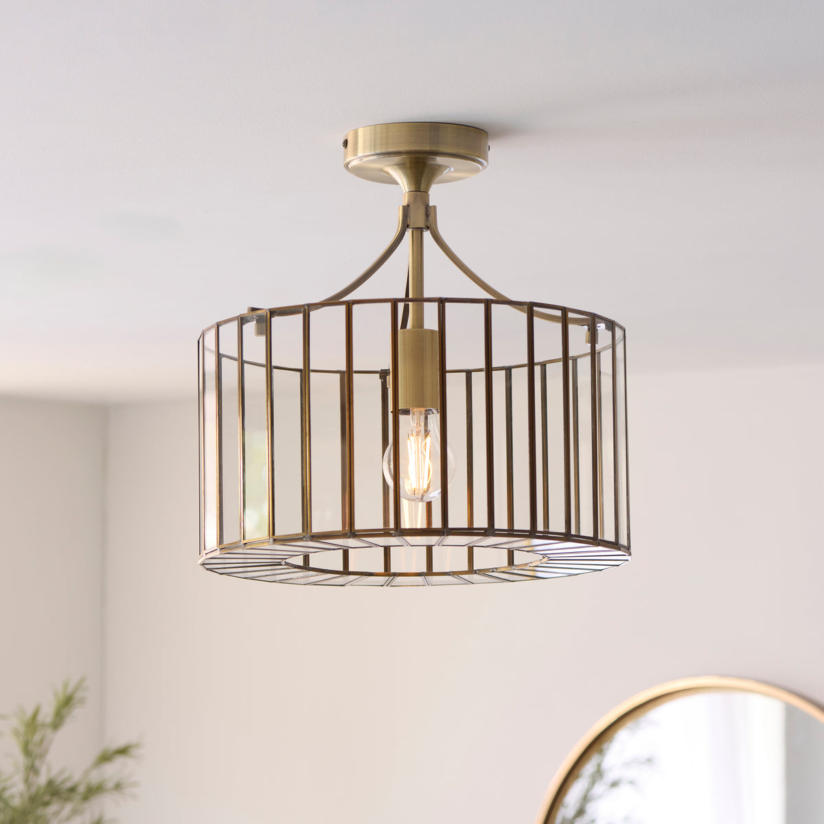 Endon Antalya Flush Antique solid brass with clear glass