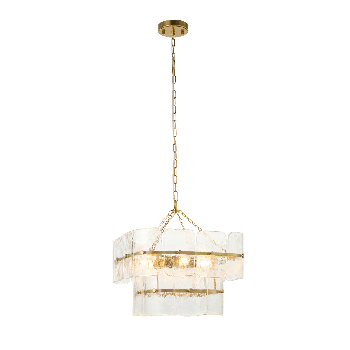Endon Venice 4lt Pendant Brushed aged brass plate & clear handmade textured glass