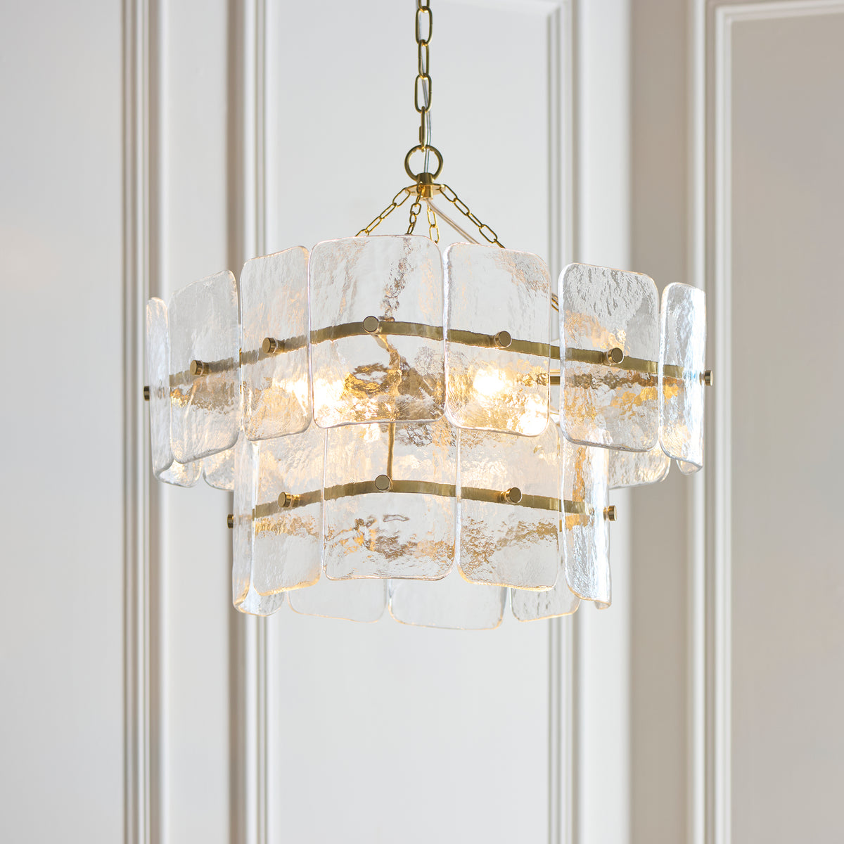Endon Venice 4lt Pendant Brushed aged brass plate & clear handmade textured glass
