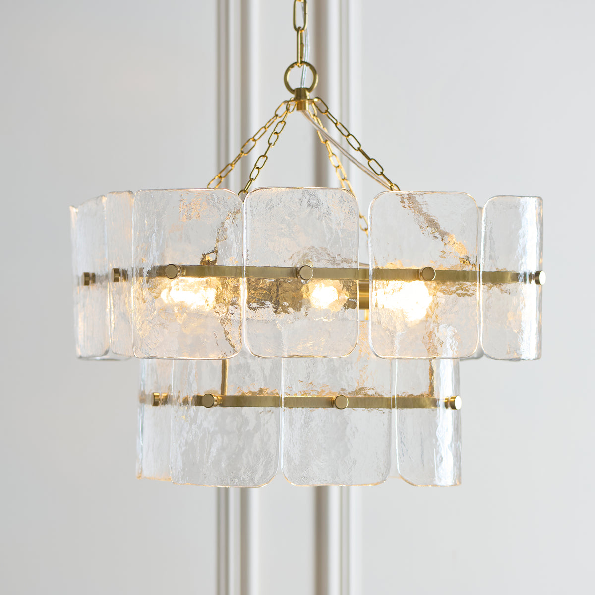 Endon Venice 4lt Pendant Brushed aged brass plate & clear handmade textured glass