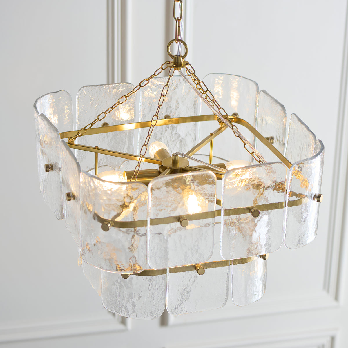 Endon Venice 4lt Pendant Brushed aged brass plate & clear handmade textured glass