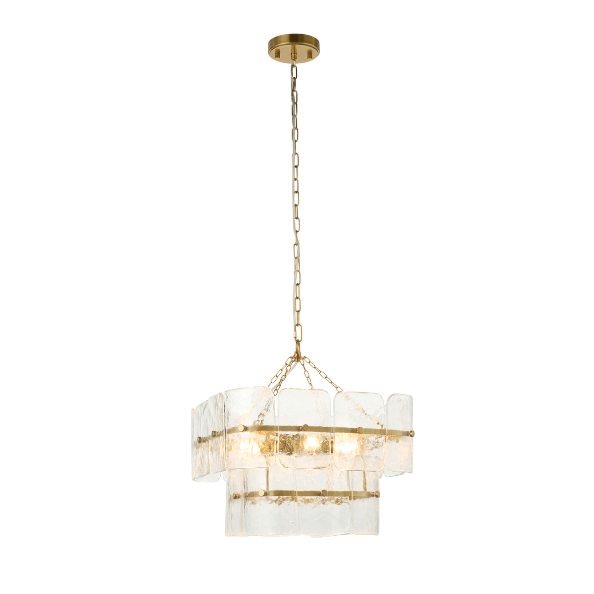 Endon Venice 4lt Pendant Brushed aged brass plate & clear handmade textured glass