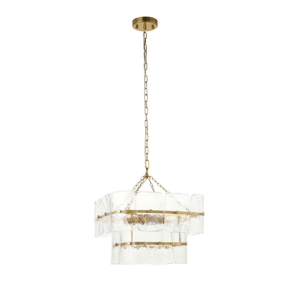 Endon Venice 4lt Pendant Brushed aged brass plate & clear handmade textured glass