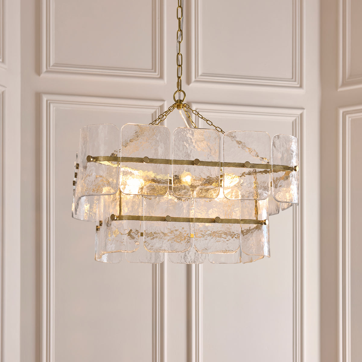 Endon Venice 6lt Pendant Brushed aged brass plate & clear handmade textured glass