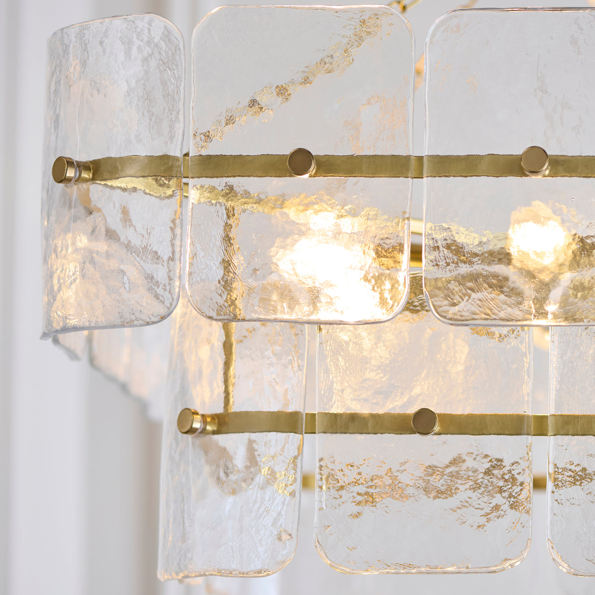 Endon Venice 6lt Pendant Brushed aged brass plate & clear handmade textured glass
