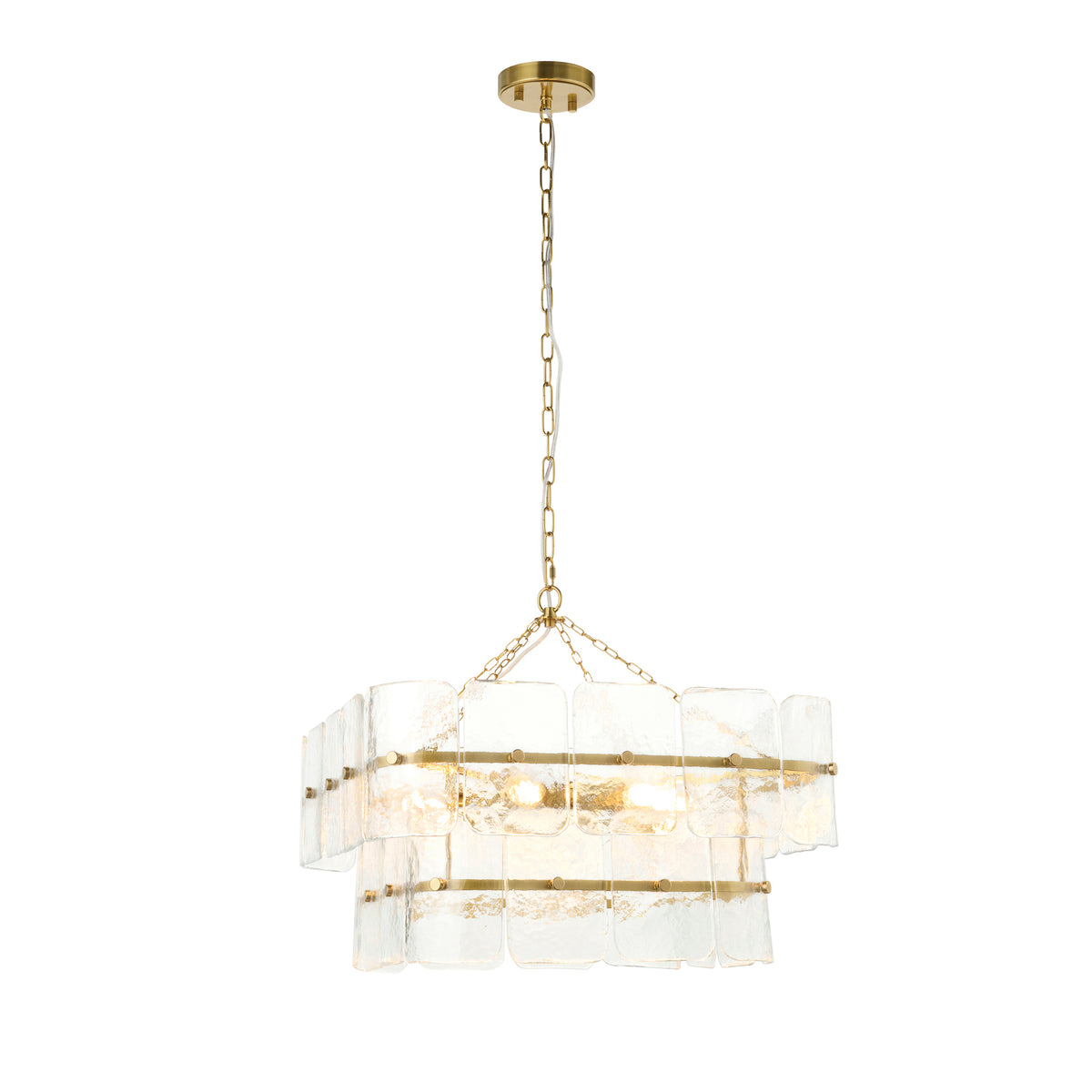 Endon Venice 6lt Pendant Brushed aged brass plate & clear handmade textured glass