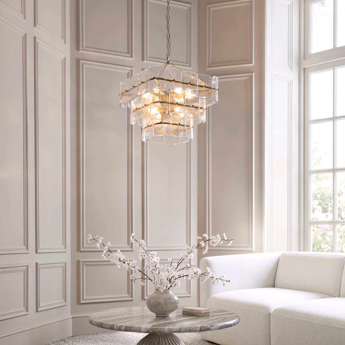 Endon Venice 10lt Pendant Brushed aged brass plate & clear handmade textured glass