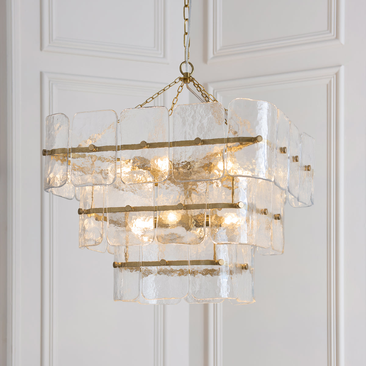Endon Venice 10lt Pendant Brushed aged brass plate & clear handmade textured glass