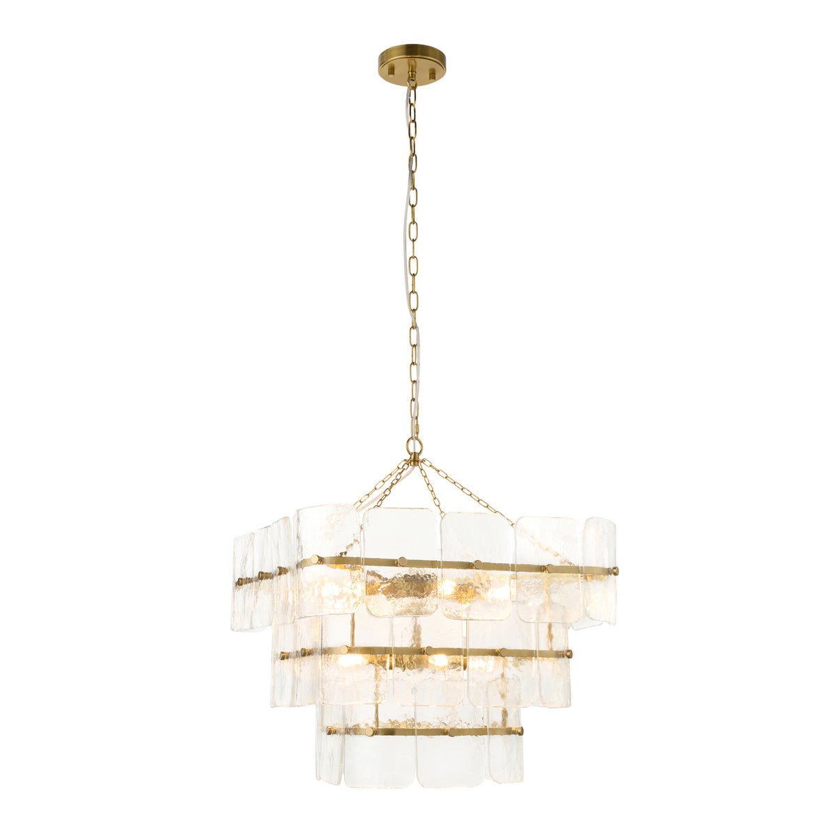 Endon Venice 10lt Pendant Brushed aged brass plate & clear handmade textured glass