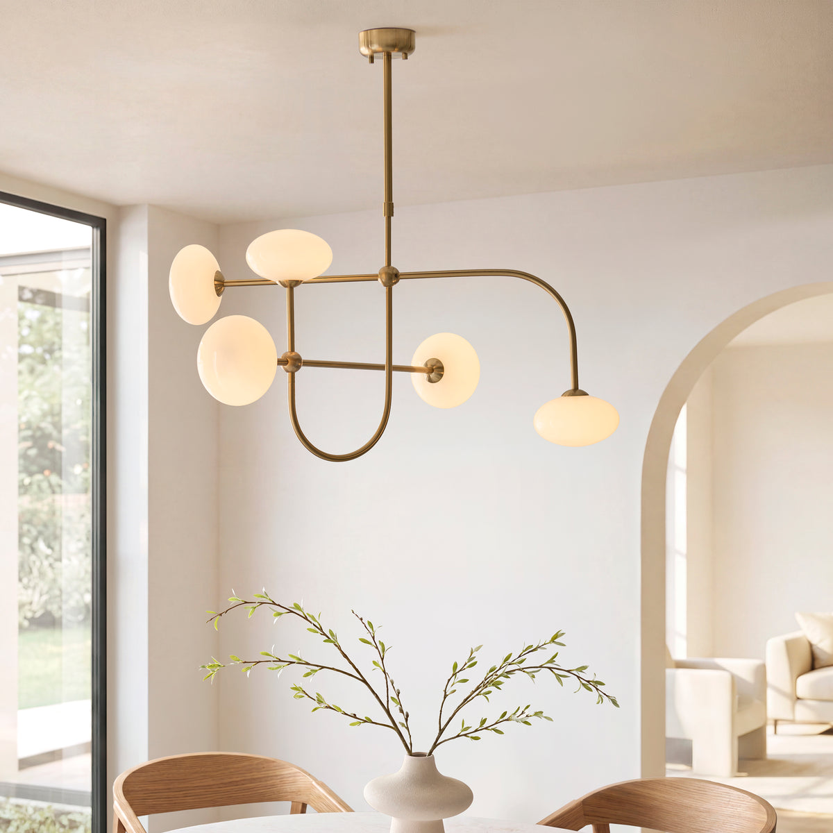 Endon Ottowa 5lt Pendant Brushed aged brass plate & opal glass