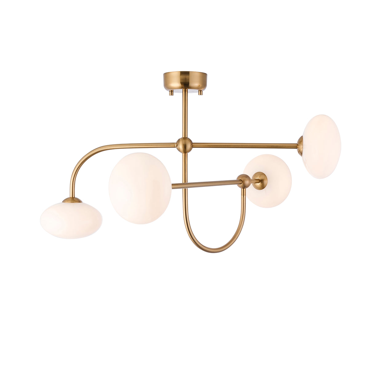 Endon Ottowa 4lt Semi Flush Brushed aged brass plate & opal glass