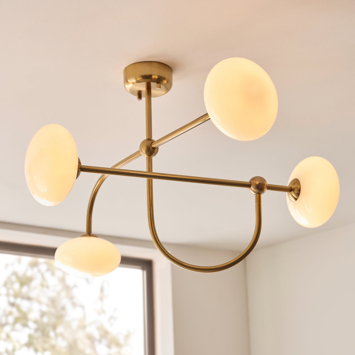 Endon Ottowa 4lt Semi Flush Brushed aged brass plate & opal glass