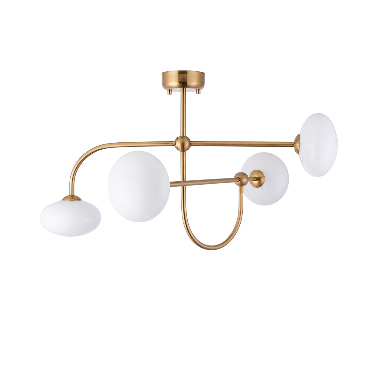 Endon Ottowa 4lt Semi Flush Brushed aged brass plate & opal glass