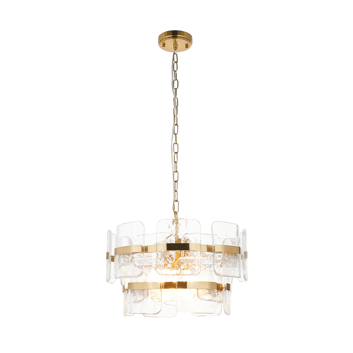 Endon Ancara 3lt Pendant Brushed aged brass plate & clear handmade textured glass