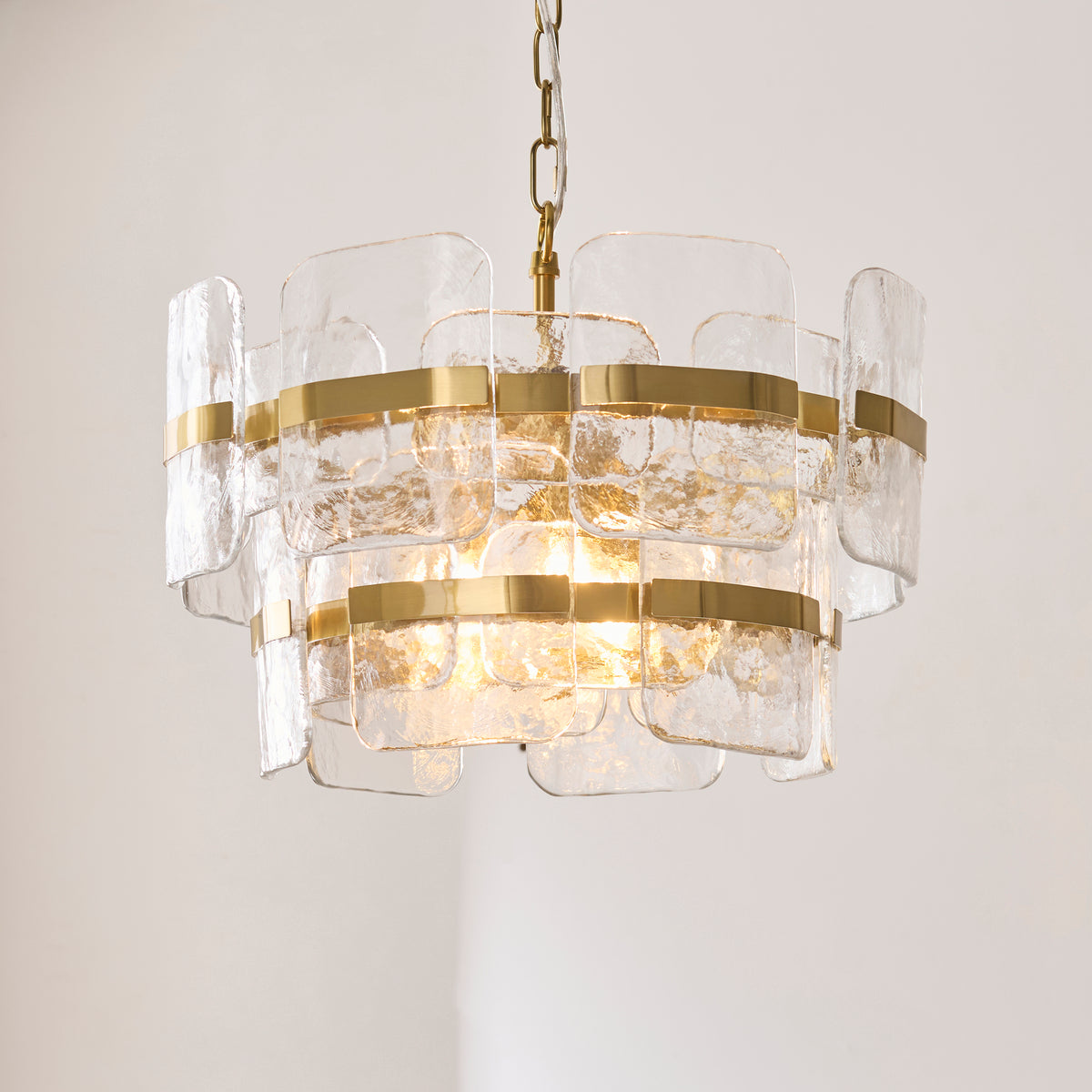 Endon Ancara 3lt Pendant Brushed aged brass plate & clear handmade textured glass