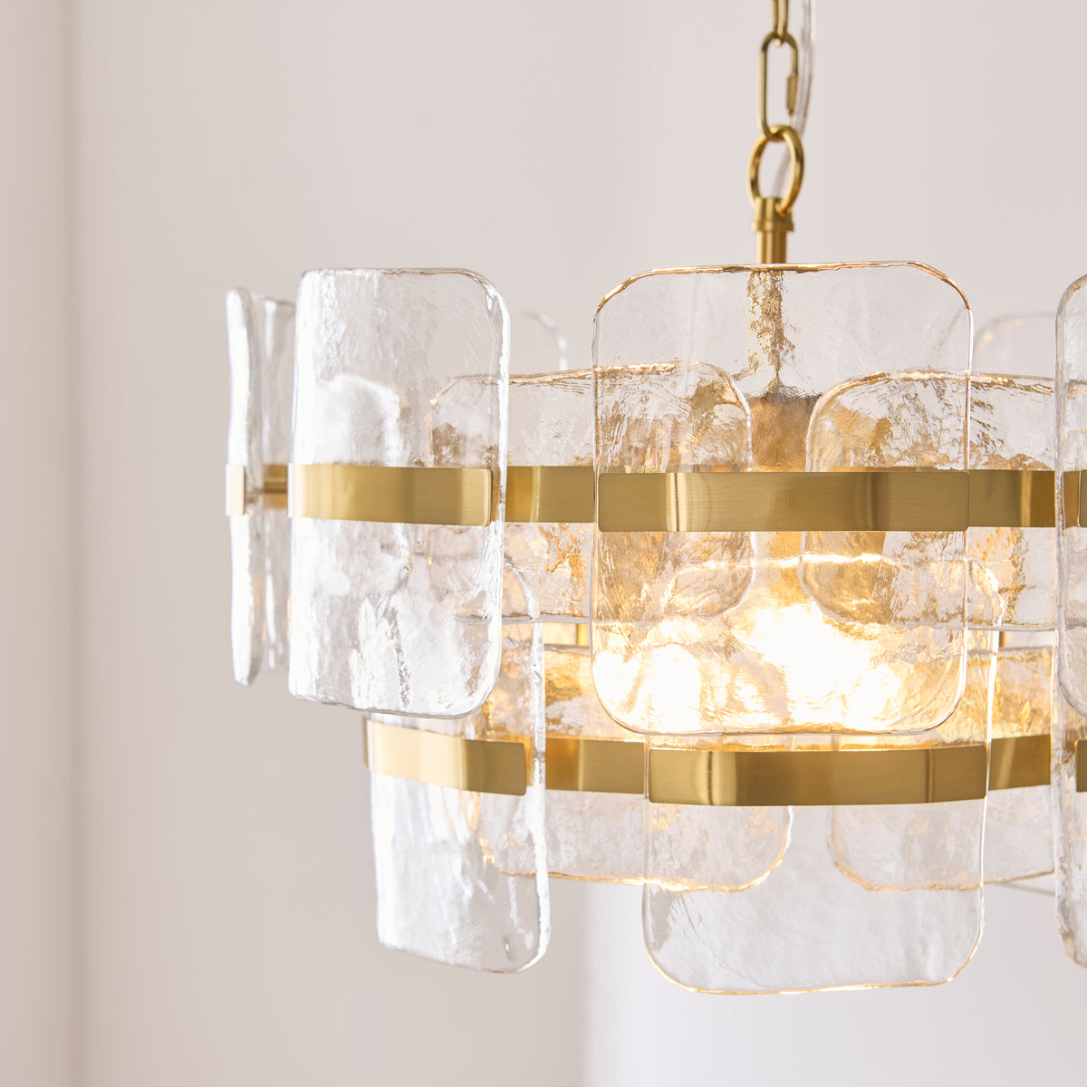 Endon Ancara 3lt Pendant Brushed aged brass plate & clear handmade textured glass