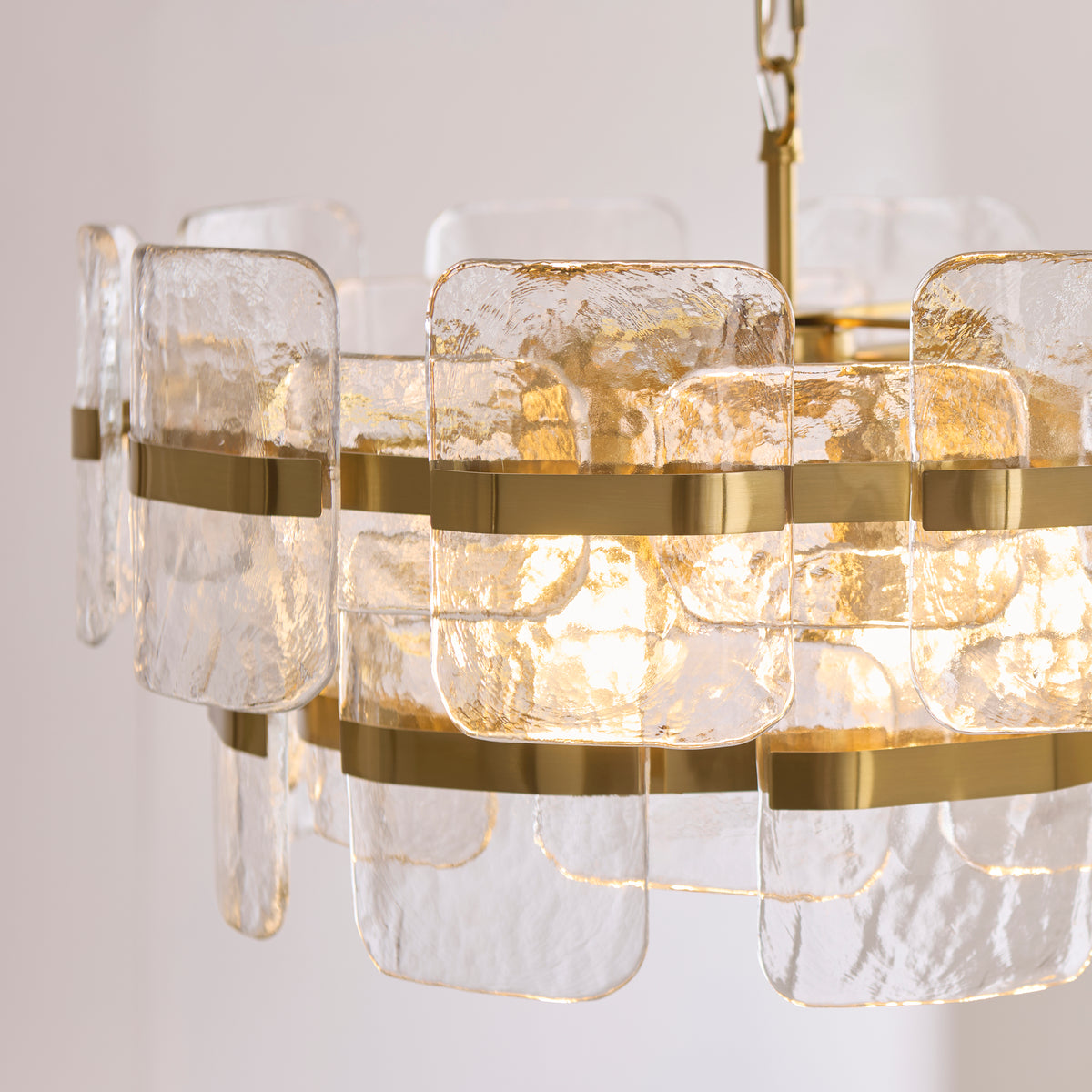 Endon Ancara 6lt Pendant Brushed aged brass plate & clear handmade textured glass