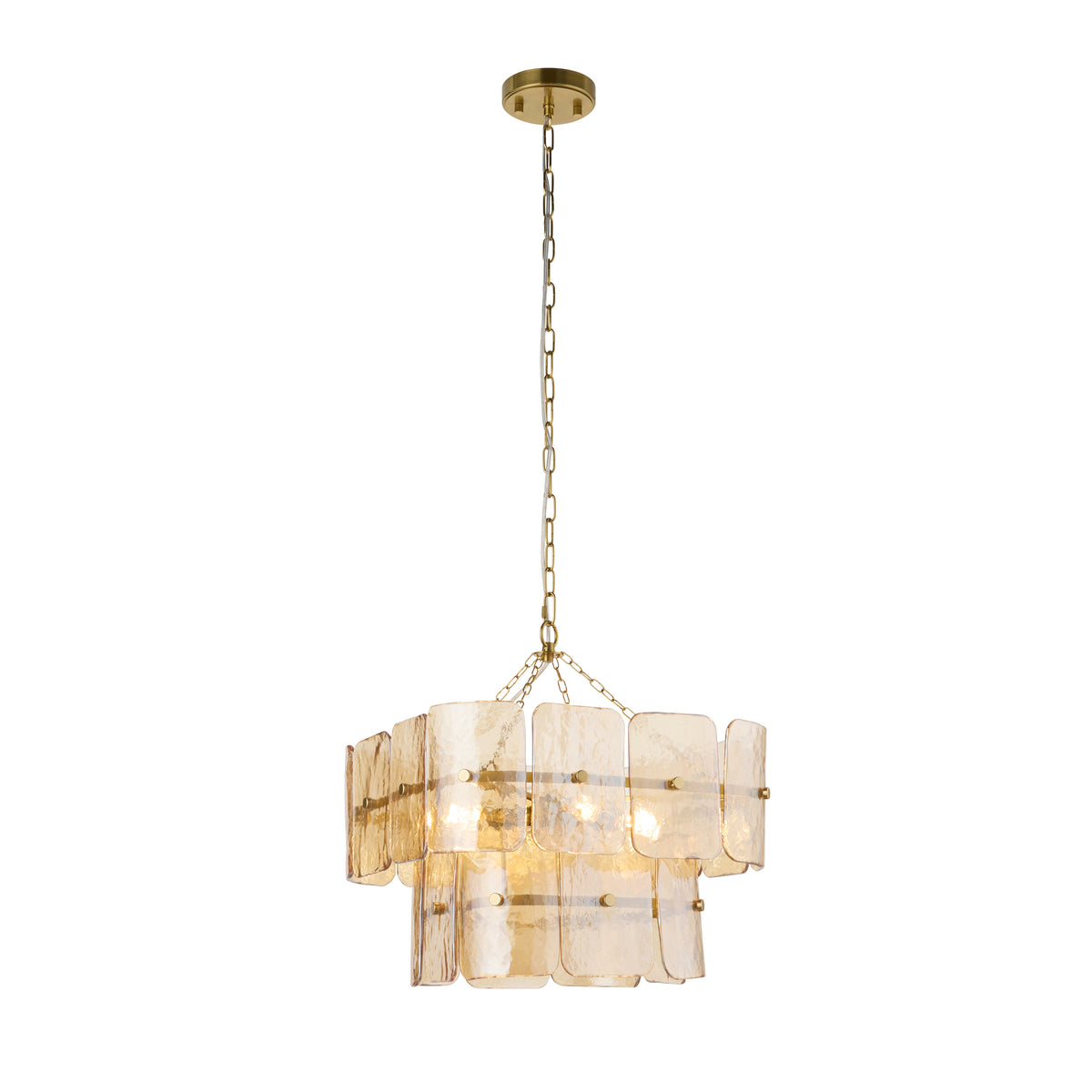 Endon Venice 4lt Pendant Brushed aged brass plate & champagne handmade textured glass