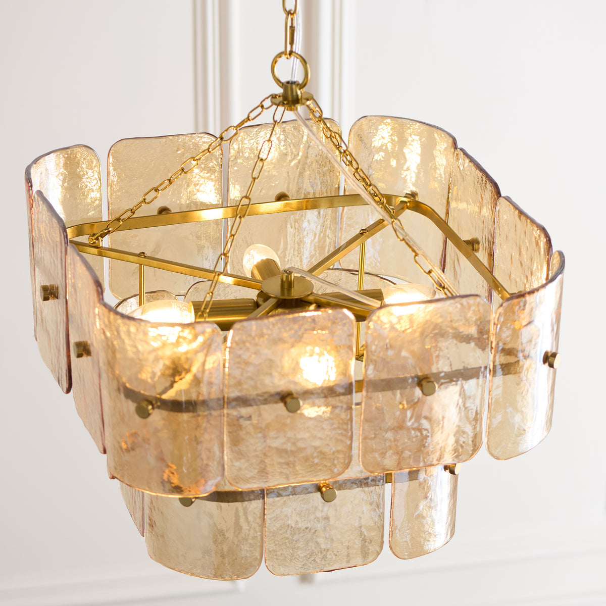 Endon Venice 4lt Pendant Brushed aged brass plate & champagne handmade textured glass