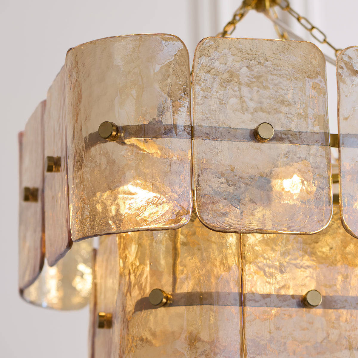 Endon Venice 4lt Pendant Brushed aged brass plate & champagne handmade textured glass