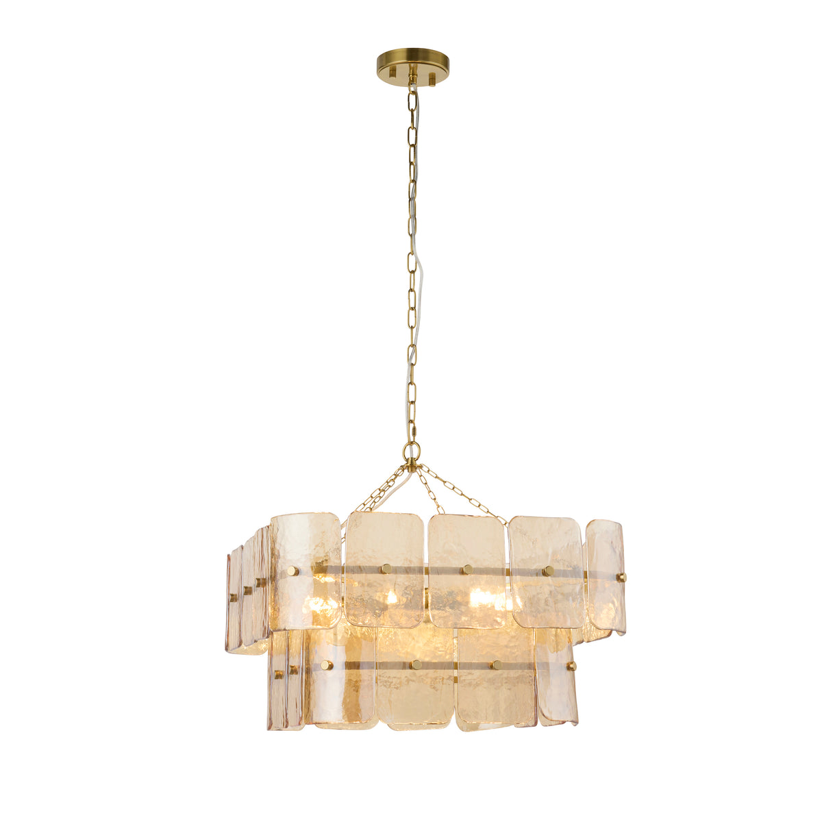 Endon Venice 6lt Pendant Brushed aged brass plate & champagne handmade textured glass