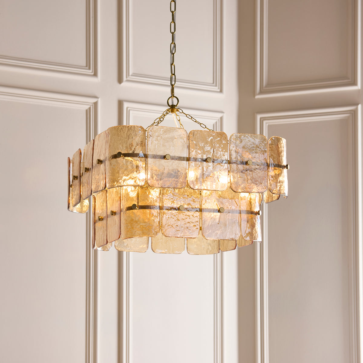 Endon Venice 6lt Pendant Brushed aged brass plate & champagne handmade textured glass