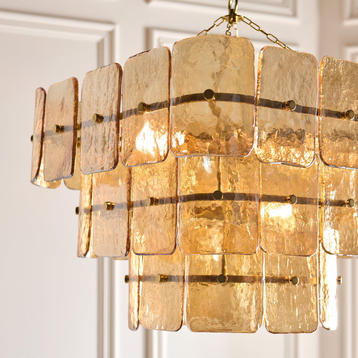 Endon Venice 10lt Pendant Brushed aged brass plate & champagne handmade textured glass