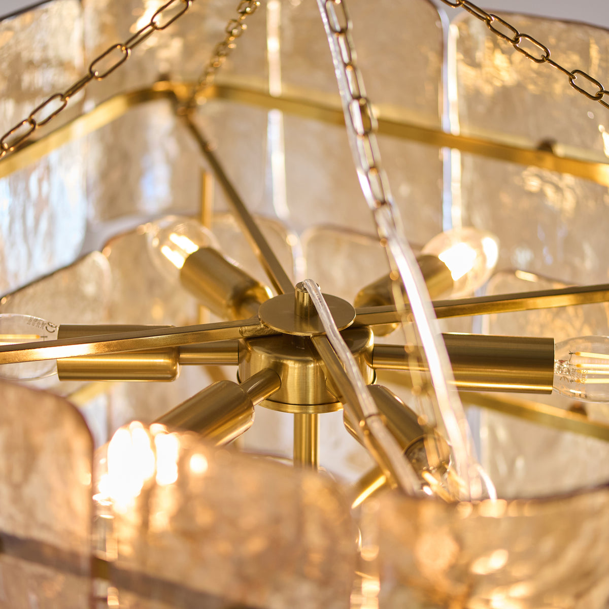 Endon Venice 10lt Pendant Brushed aged brass plate & champagne handmade textured glass