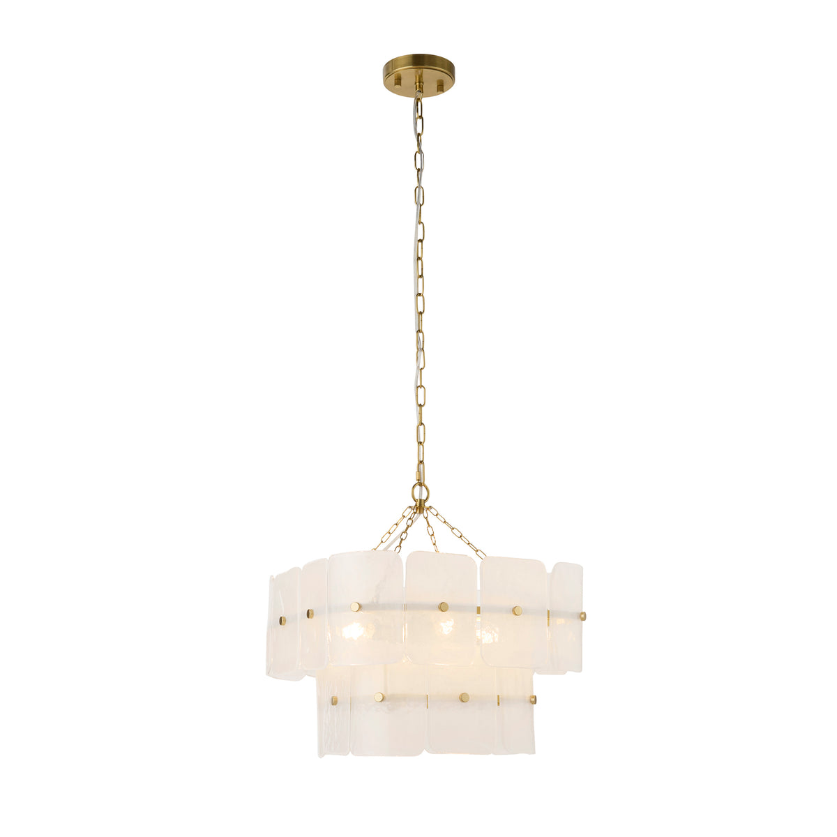 Endon Venice 4lt Pendant Brushed aged brass plate & white handmade textured glass