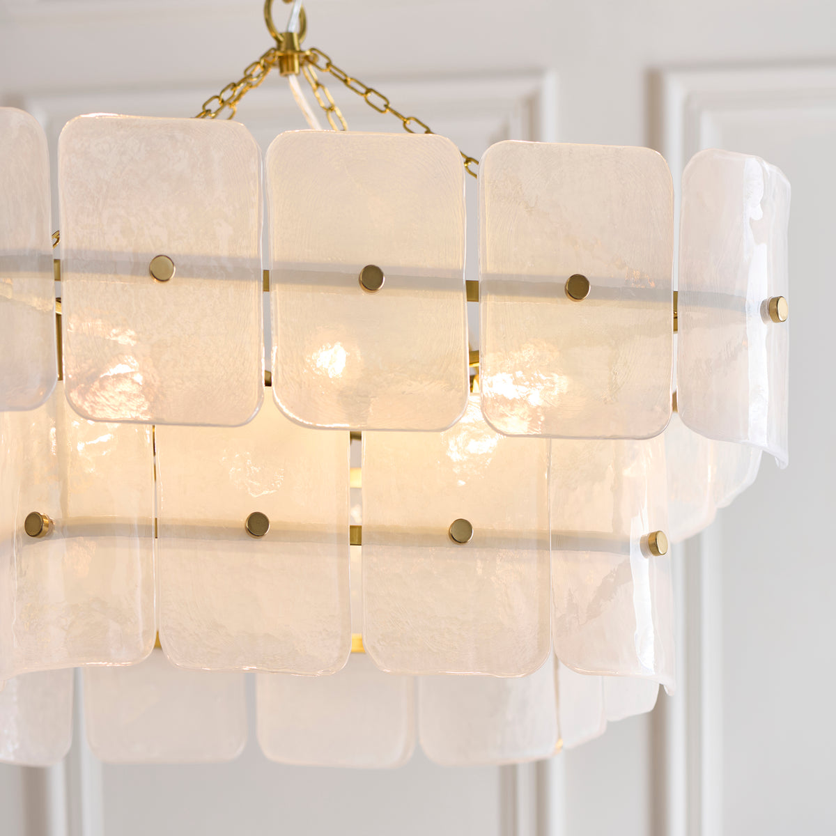 Endon Venice 6lt Pendant Brushed aged brass plate & white handmade textured glass