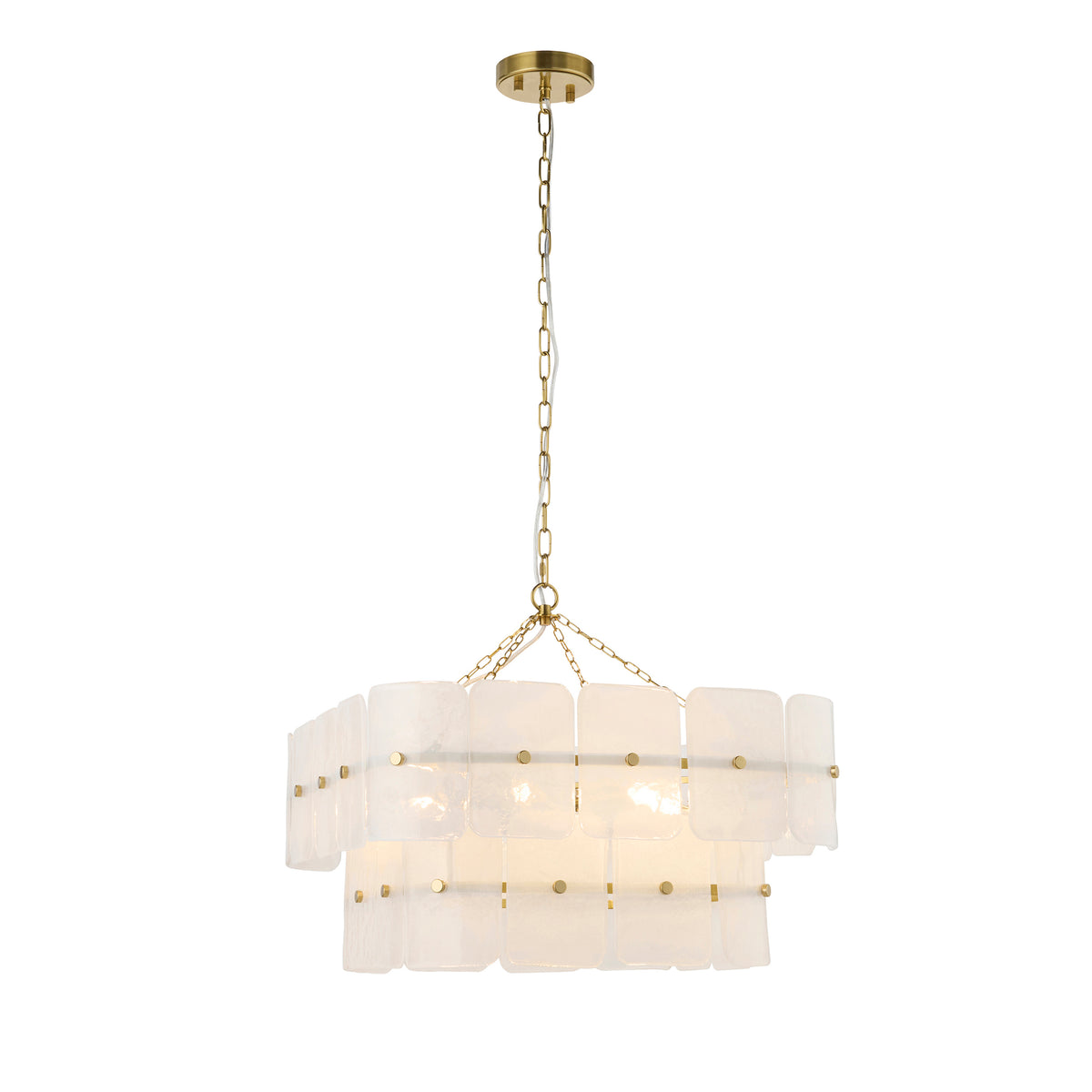 Endon Venice 6lt Pendant Brushed aged brass plate & white handmade textured glass