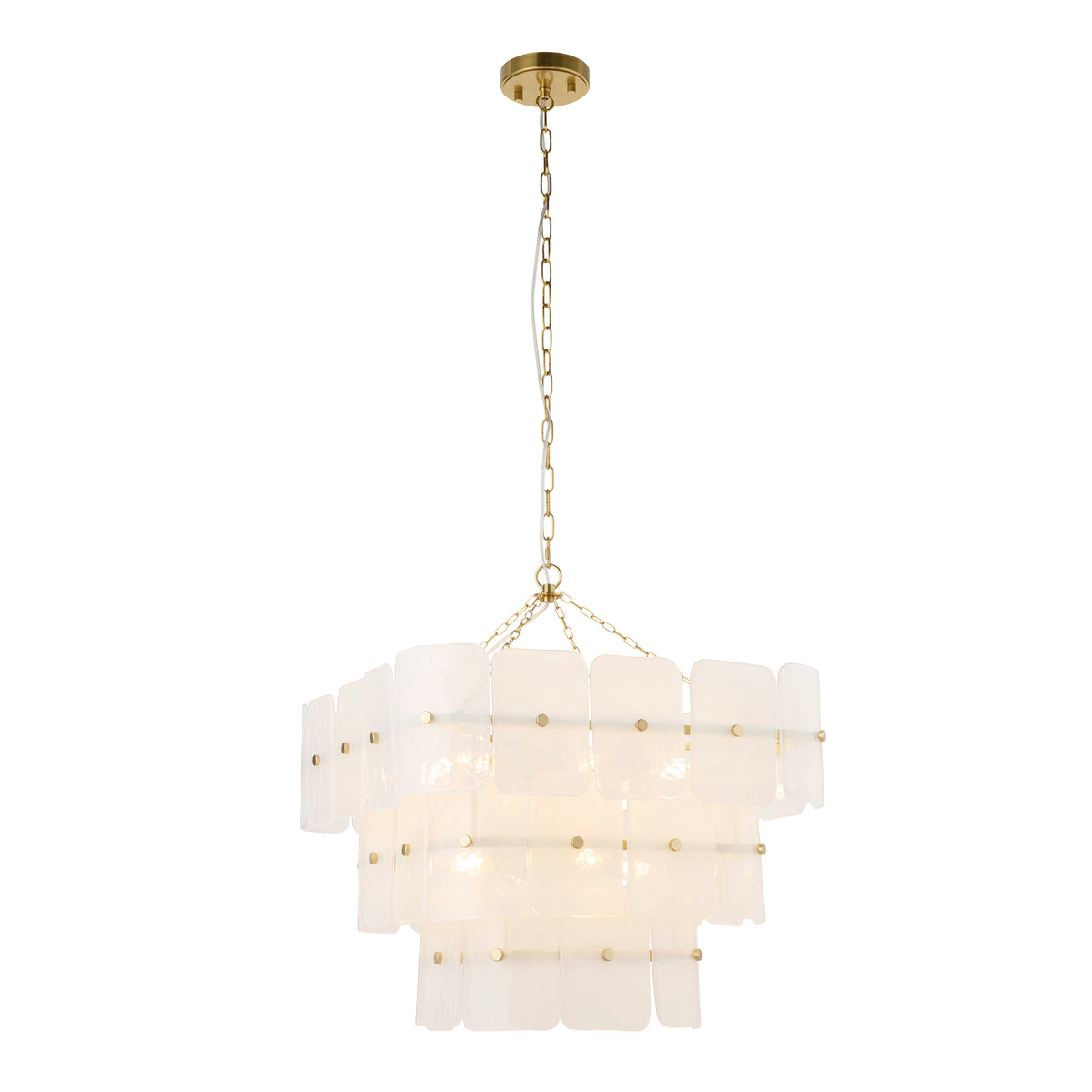 Endon Venice 10lt Pendant Brushed aged brass plate & white handmade textured glass