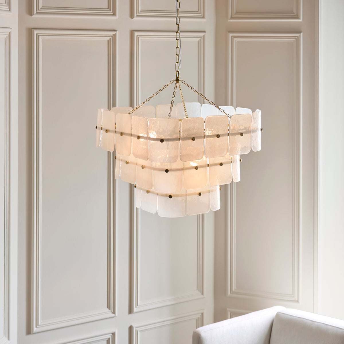 Endon Venice 10lt Pendant Brushed aged brass plate & white handmade textured glass