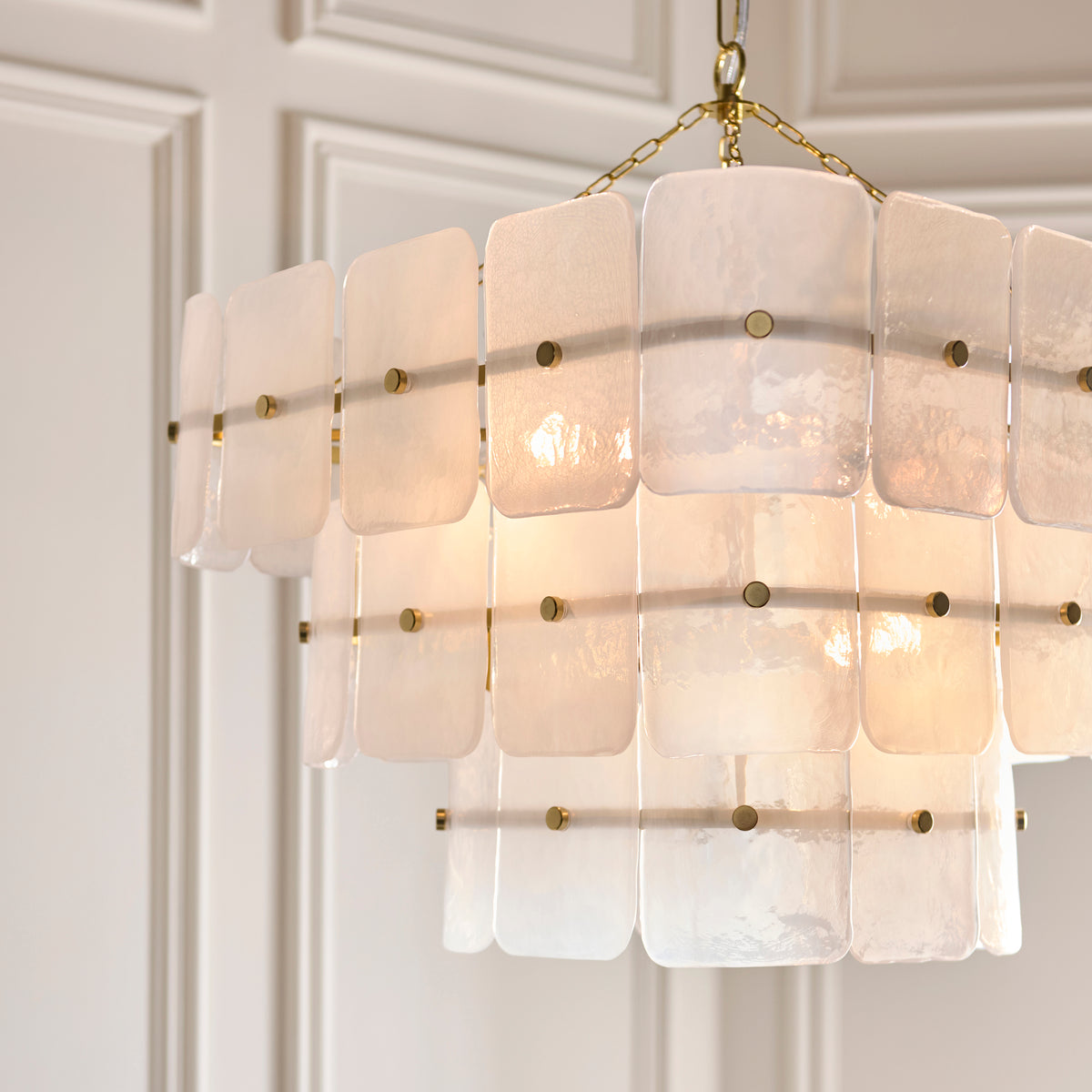 Endon Venice 10lt Pendant Brushed aged brass plate & white handmade textured glass
