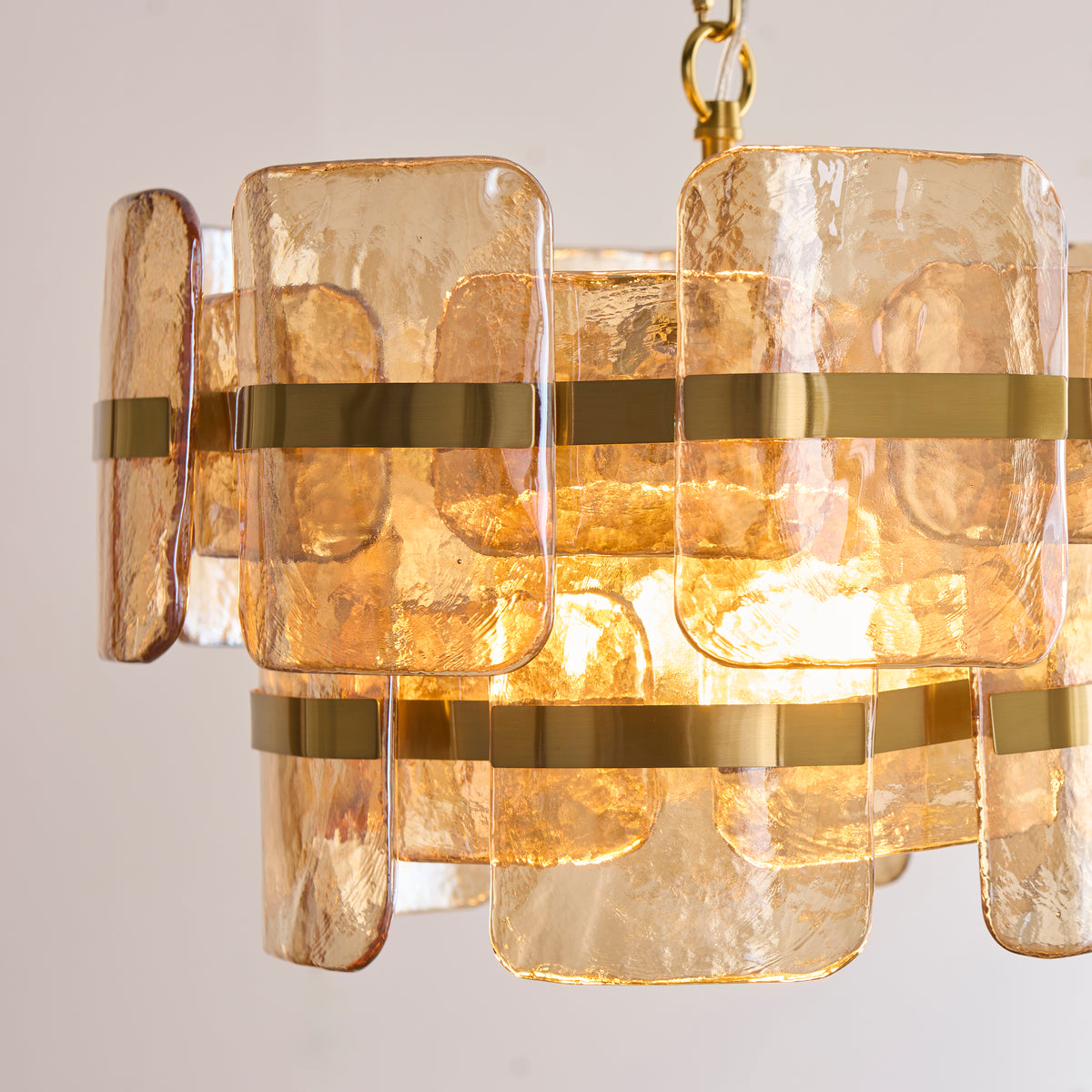 Endon Ancara 3lt Pendant Brushed aged brass plate & champagne handmade textured glass