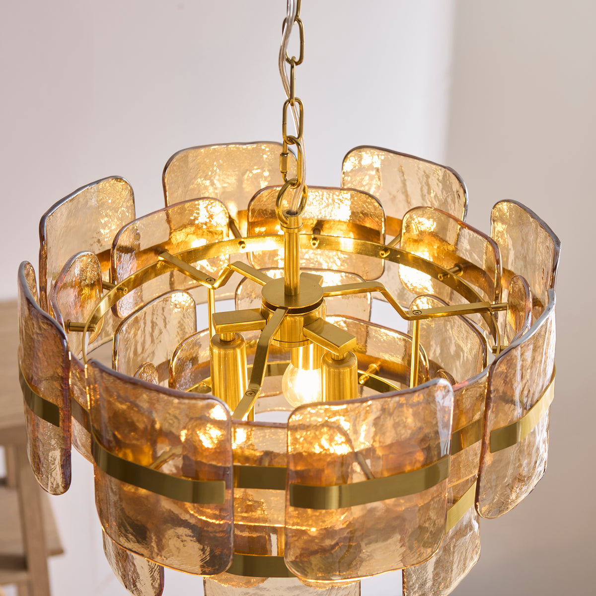 Endon Ancara 3lt Pendant Brushed aged brass plate & champagne handmade textured glass