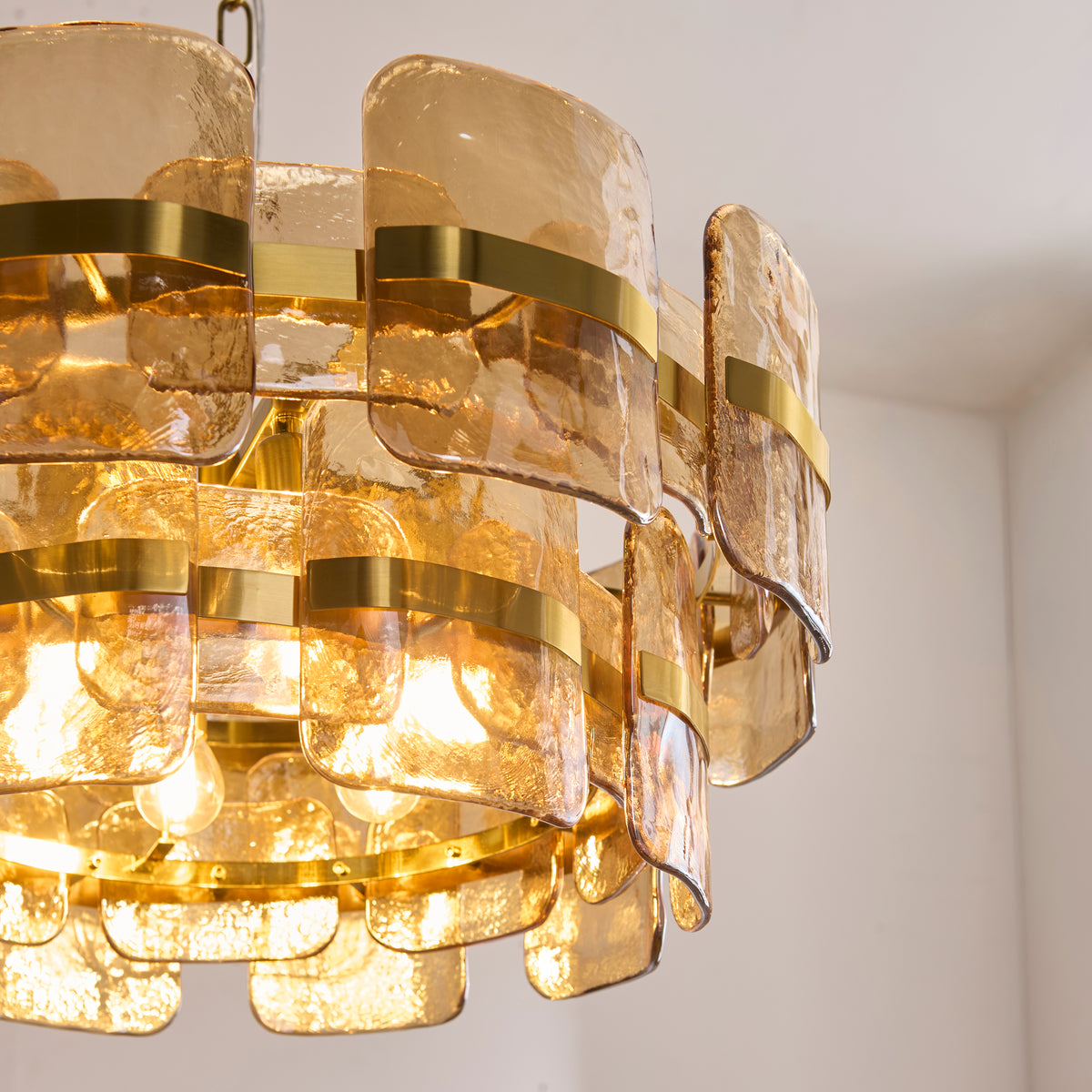 Endon Ancara 6lt Pendant Brushed aged brass plate & champagne handmade textured glass