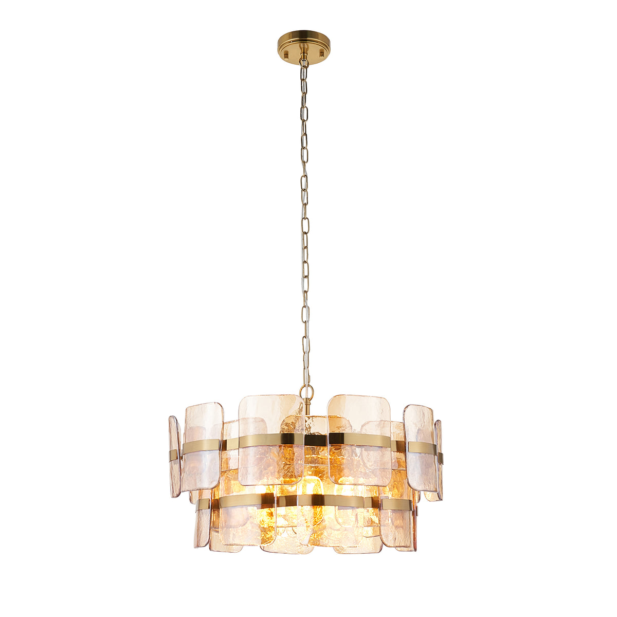 Endon Ancara 6lt Pendant Brushed aged brass plate & champagne handmade textured glass