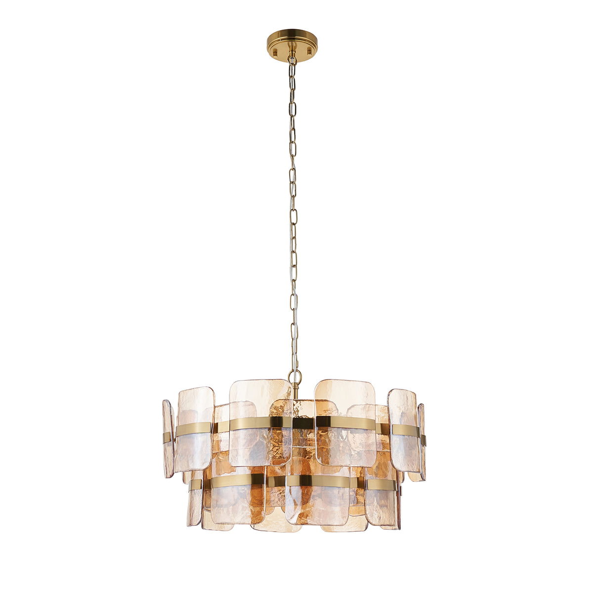 Endon Ancara 6lt Pendant Brushed aged brass plate & champagne handmade textured glass
