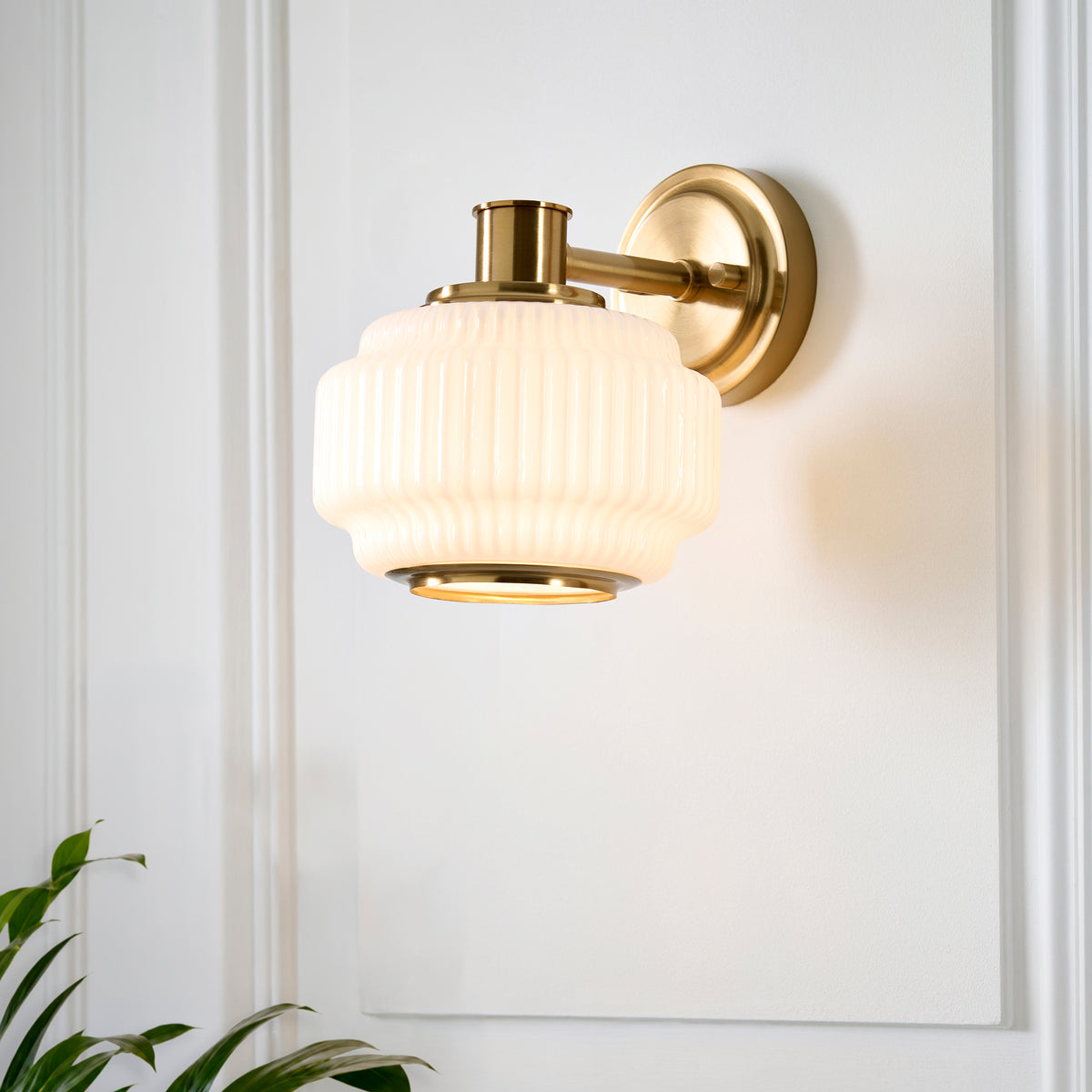 Endon Evora Wall Brushed aged brass plate & opal ribbed glass