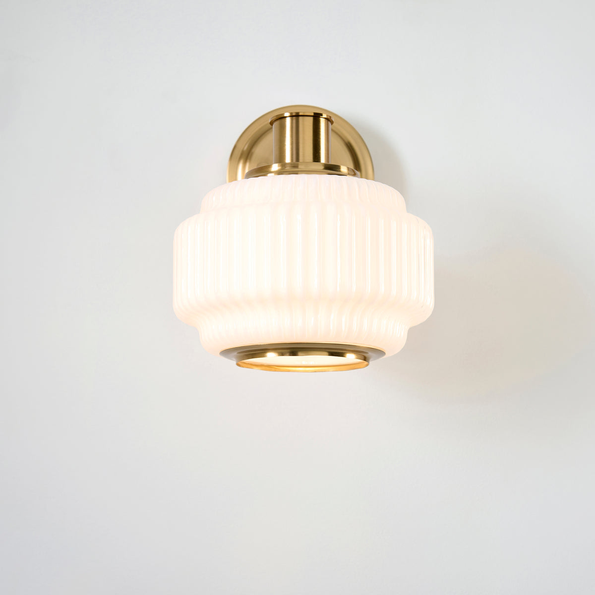 Endon Evora Wall Brushed aged brass plate & opal ribbed glass