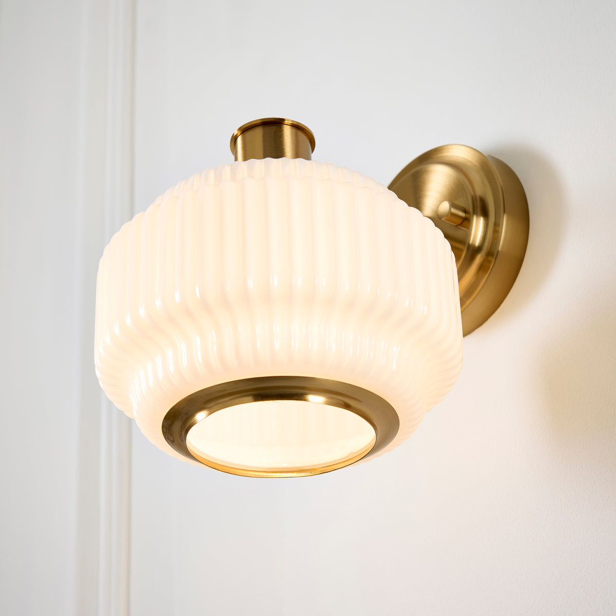 Endon Evora Wall Brushed aged brass plate & opal ribbed glass