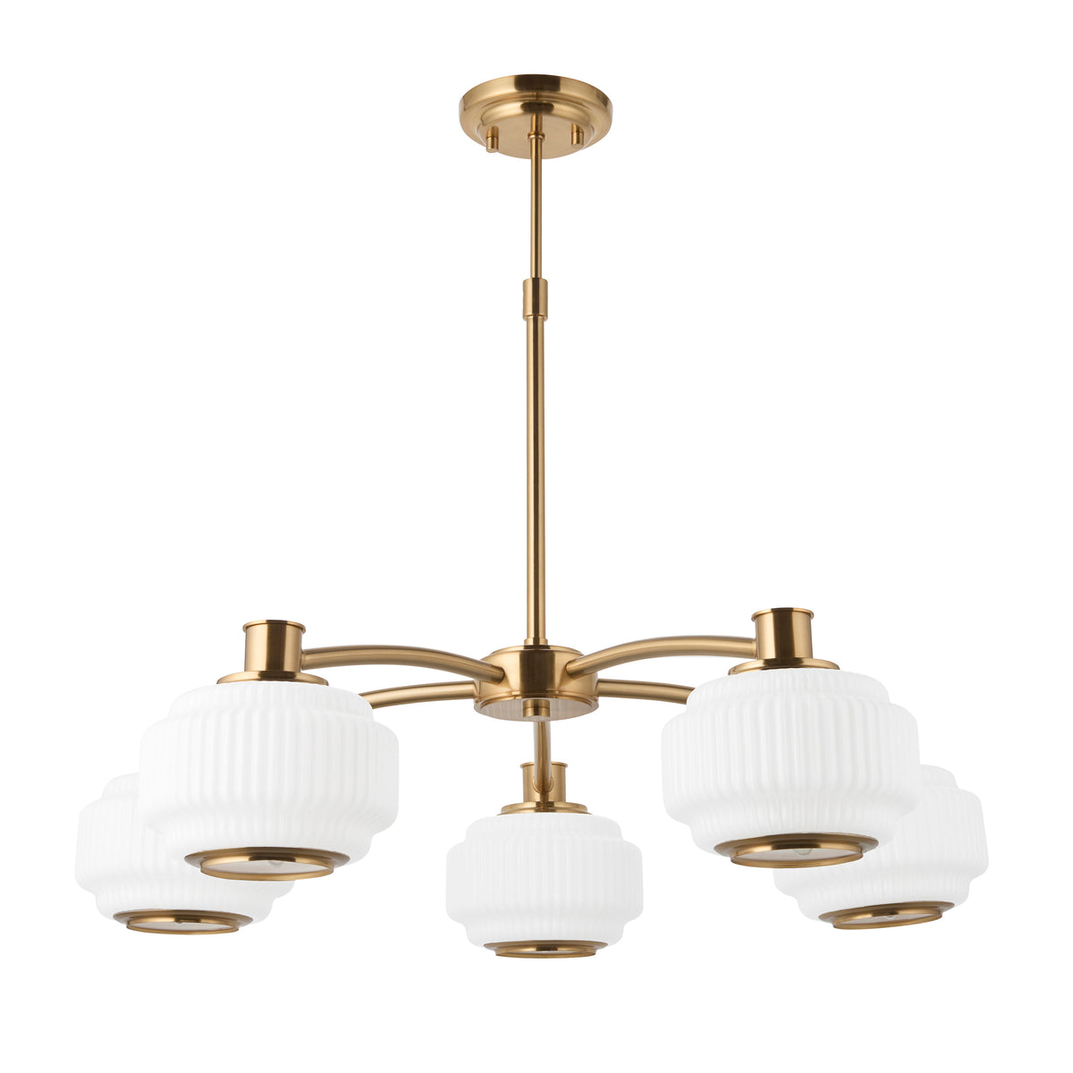 Endon Evora 5lt Pendant Brushed aged brass plate & opal ribbed glass