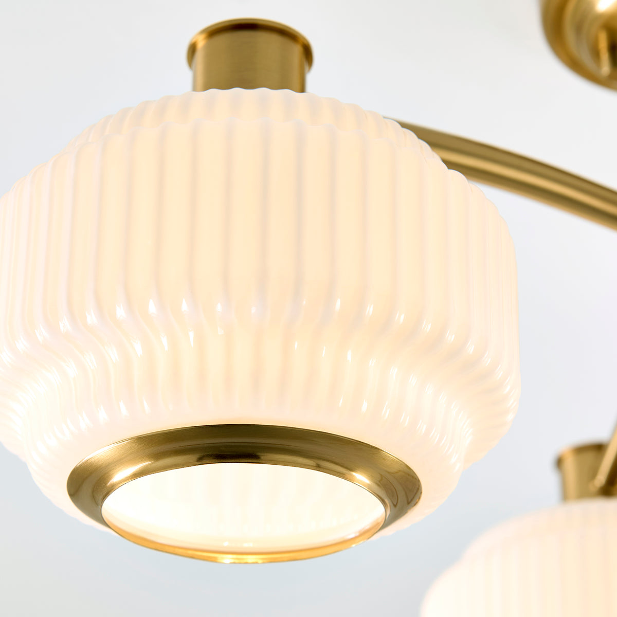 Endon Evora 3lt Semi Flush Brushed aged brass plate & opal ribbed glass