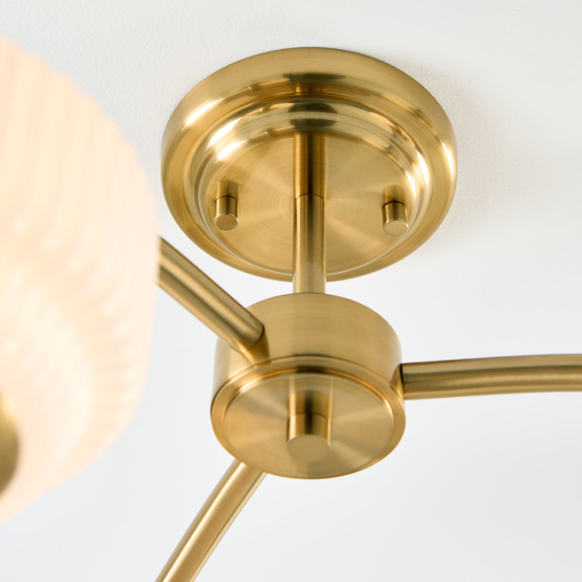 Endon Evora 3lt Semi Flush Brushed aged brass plate & opal ribbed glass
